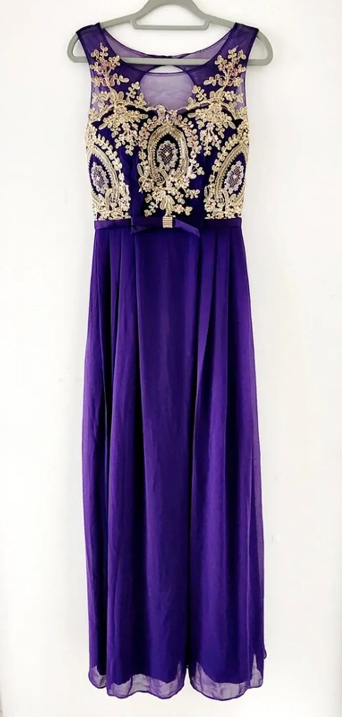 Robe de cérémonie femme Violet royal avec broderies dorées S/M - photo numéro 2