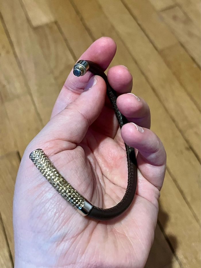 Bracelet cuir marron foncé et doré Fossil - photo numéro 2