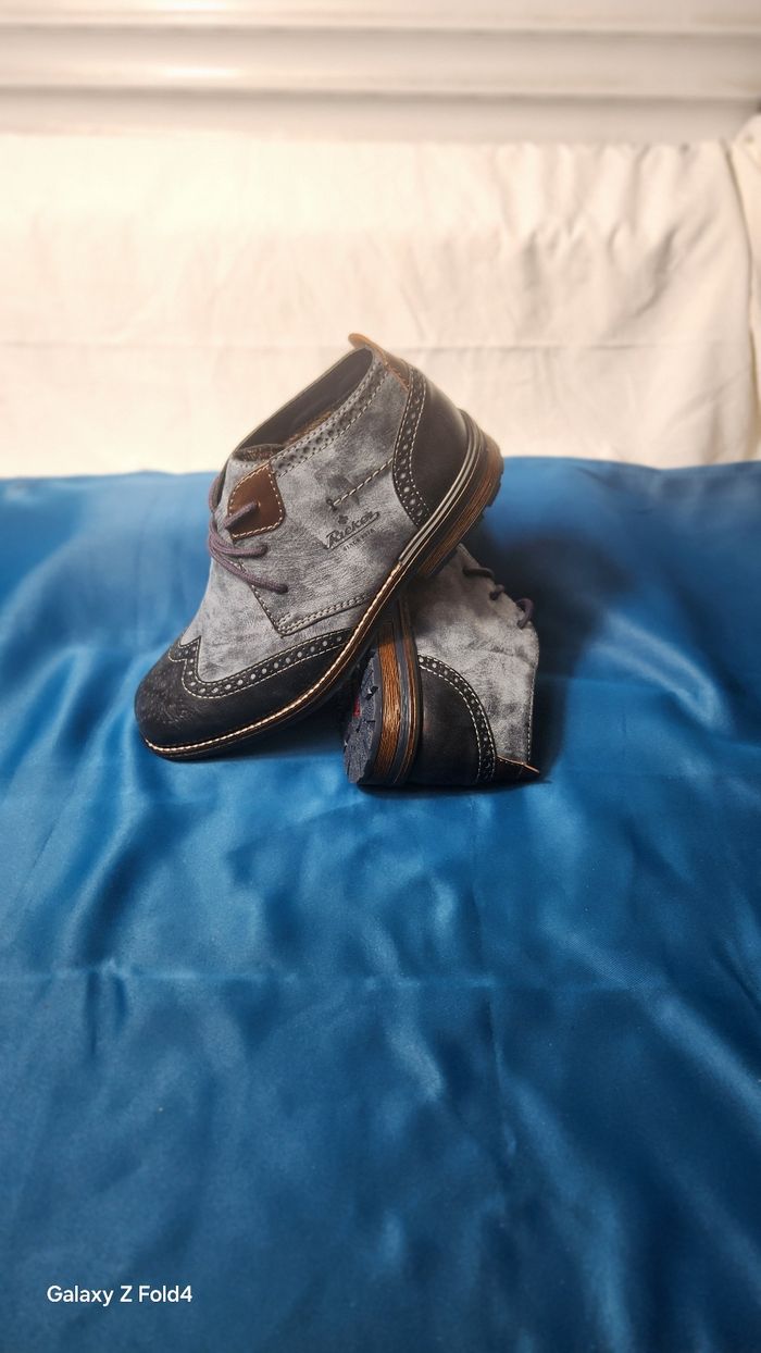 🌹👟pièce unique : bottines chukka rieker style brogue cuir bleu & marron - pointure 40 - photo numéro 3