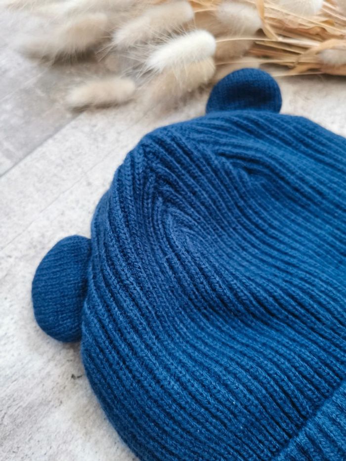 🌺Très Joli bonnet bleu marine bébé chaud oreilles kiabi - photo numéro 3