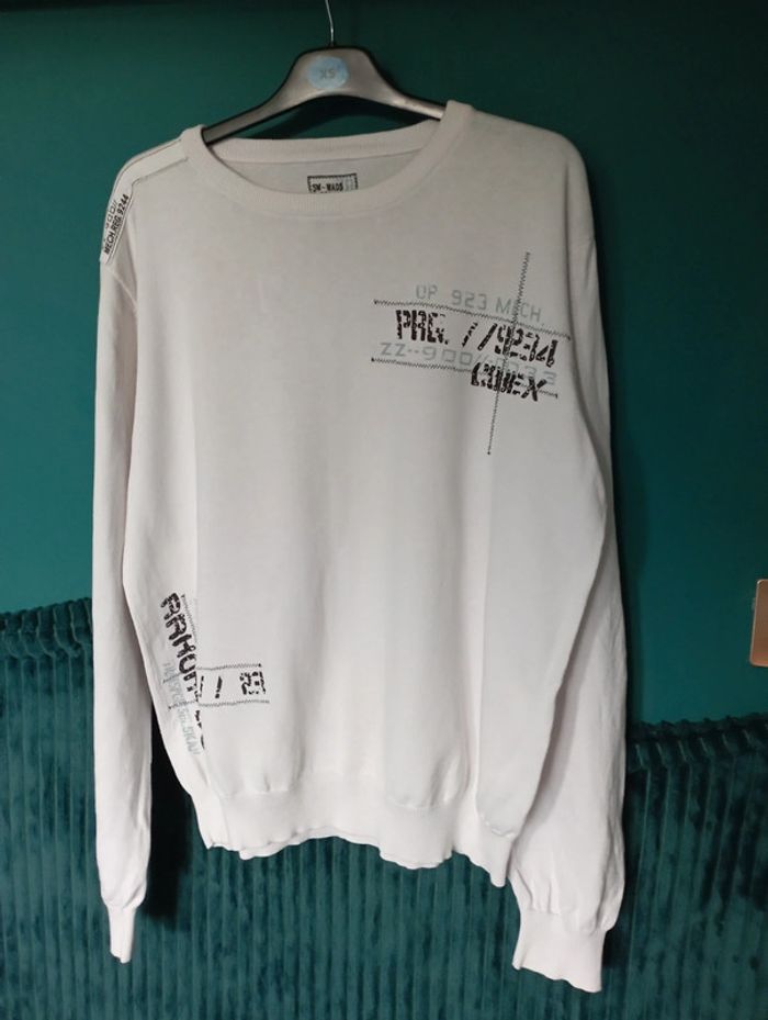 Pull homme été en maille fine coton blanc