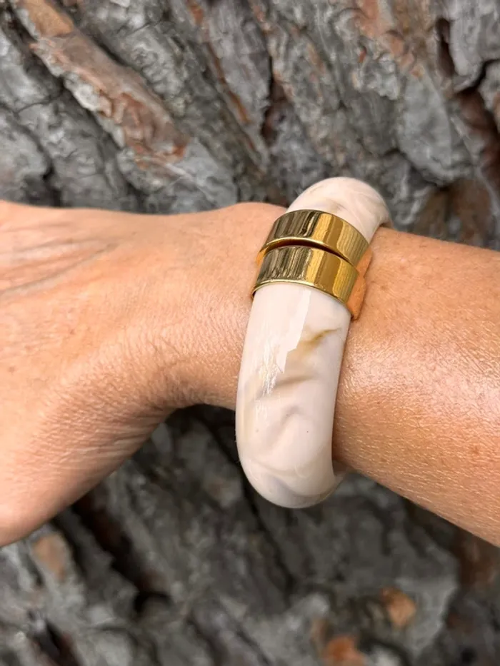 Jonc qui s’ouvre taille M écru reflets marrons et or habaha Paris - photo numéro 5