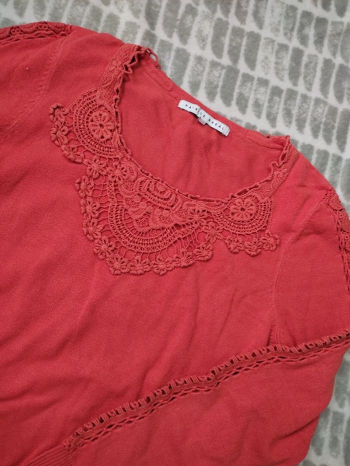 Pull manches longues fin orange dentelle crochet col et manches bréal taille 40 - photo numéro 2