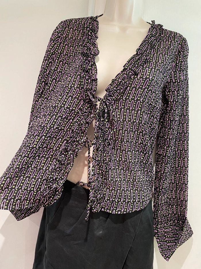 Chemise Zara, taille M/38 Rose noir  vert polyester, élasthane - photo numéro 17