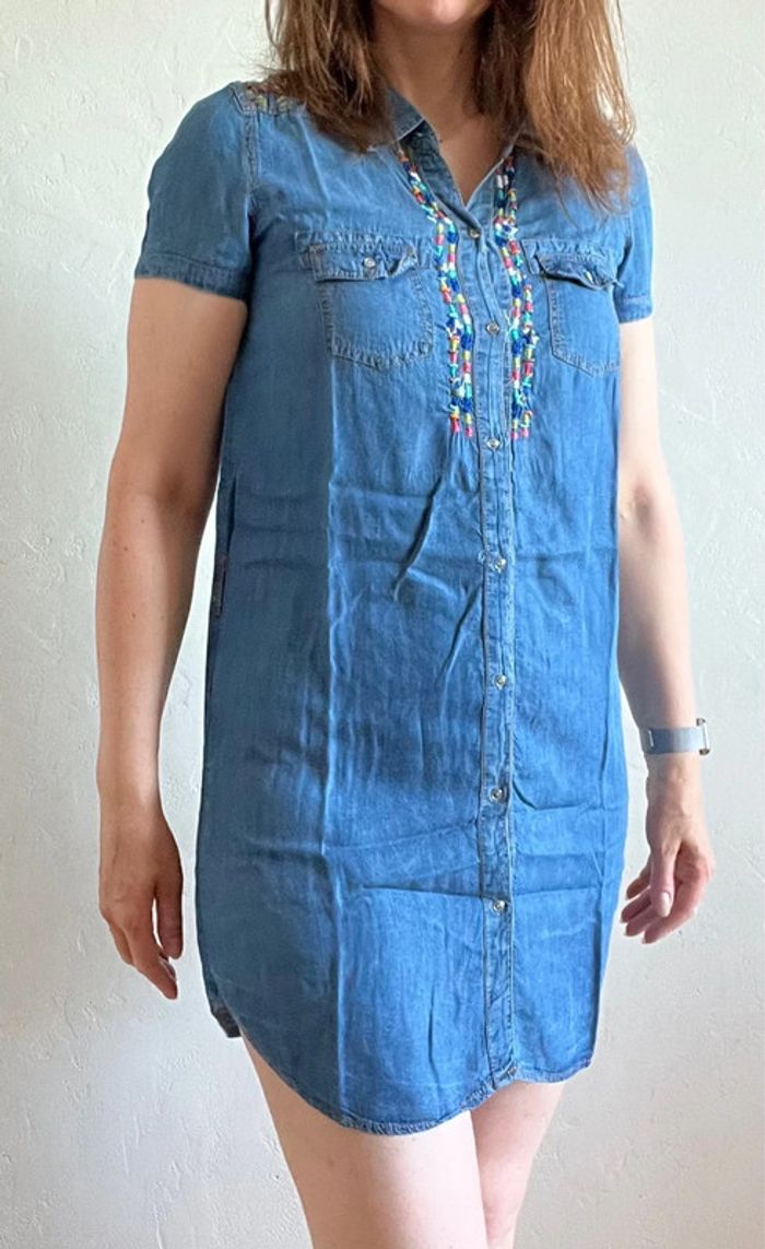 💎 Robe en jean fin René Derhy – Taille M – Perles & broderies 💎