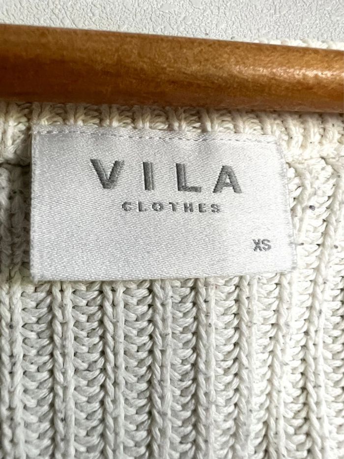 Pull col V Vila blanc crème - photo numéro 3