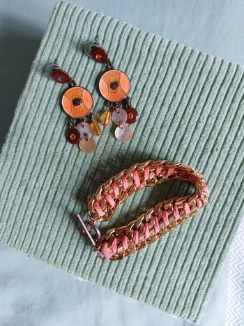 Lot bracelet + boucles d'oreilles orange et doré