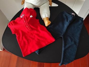 Ensemble deux pièces bébé fille 12 mois – Polo rouge + legging bleu