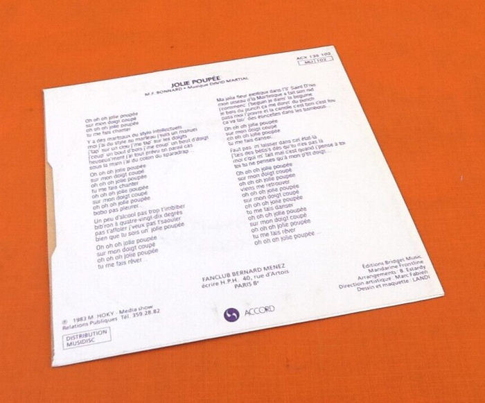 Vinyle 45 tours Bernard Menez Jolie Poupée (1983) - photo numéro 4