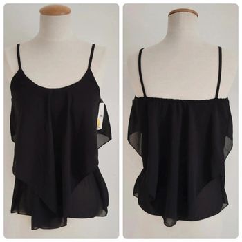 Magnifique Top asymétrique noir à bretelles en voile doublée Fashion taille 40