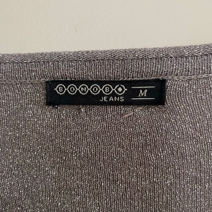 Gilet gris pailleté Bonobo Jeans Taille M fil métallisé décolleté V manches longues - photo numéro 5