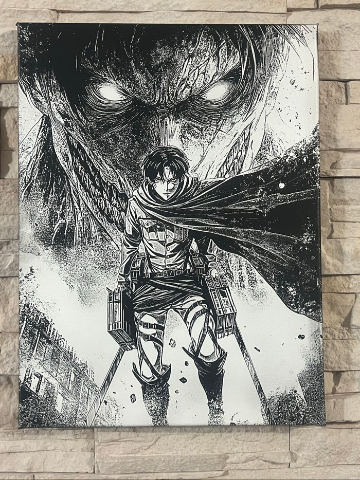 Tableau L’Attaque des Titans en toile 30x40cm – Levi face au Titan Assaillant