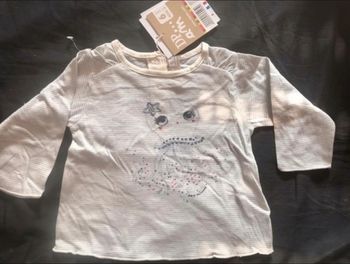 T-shirt manches longues milleraies rayures bleu blanc coton DPAM 6 mois neuf