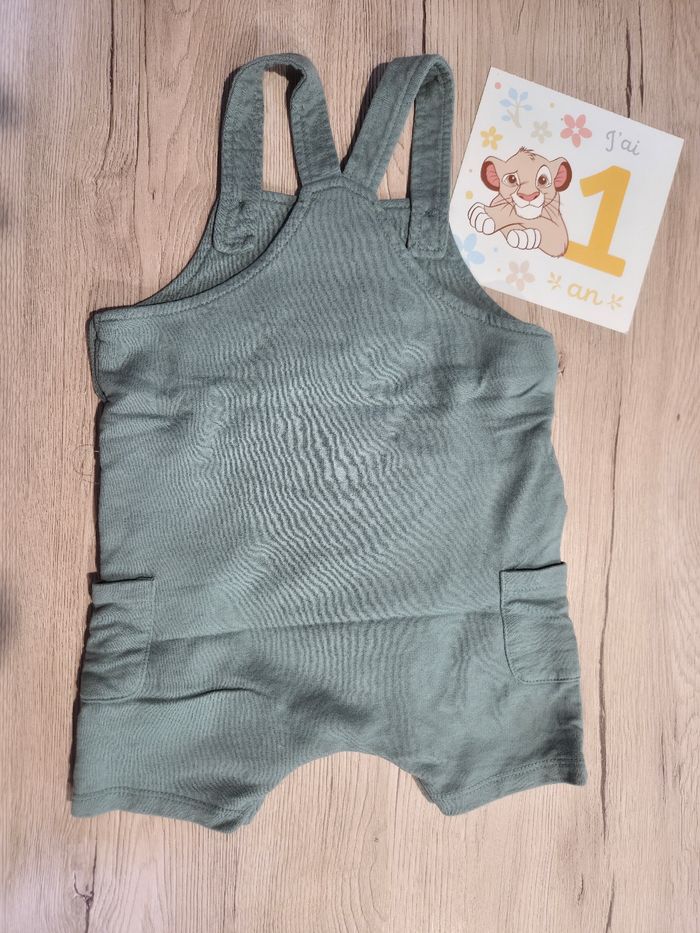 Salopette short vert kaki avec ours, Mots d'enfants, 12 mois - photo numéro 2