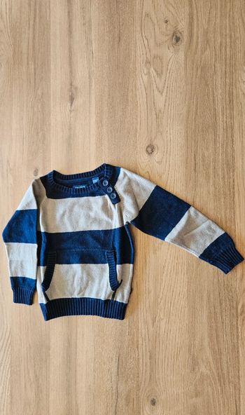 Pull col rond, beige et bleu, taille 2 ans, Okaïdi .