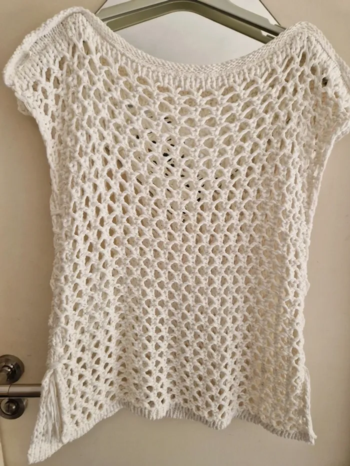 Top côtelé en maille blanc taille unique - photo numéro 3