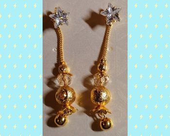 🌹Boucles d'oreilles étoile doré et perle de verre 🌹