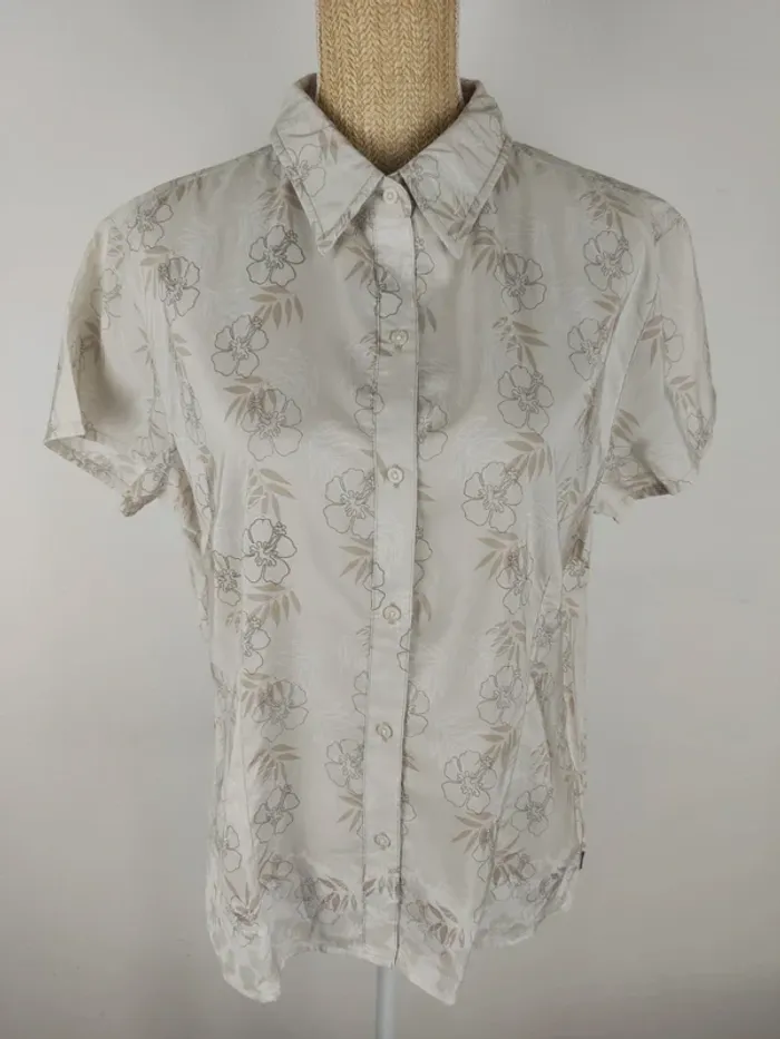Chemise manches courtes crème motifs fleurs tropicales beige blanc taupe taille XL The North Face