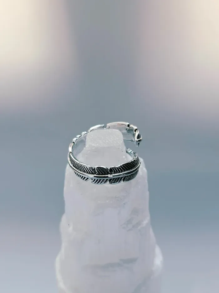 Bague Argentée Ouverte Acier Inoxydable Forme Plume - photo numéro 2