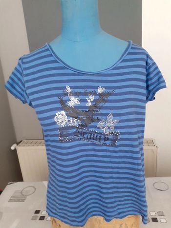 T shirt ligné bleu taille L