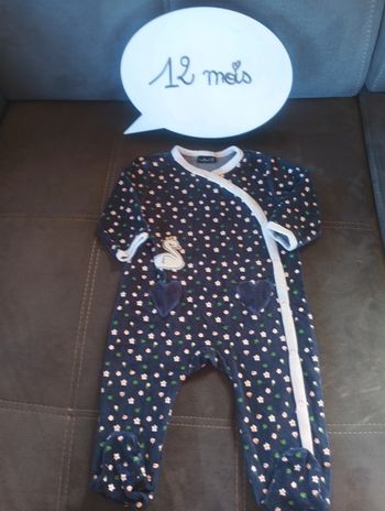 Pyjama velours Fille 12 mois cygne fleurs Influx