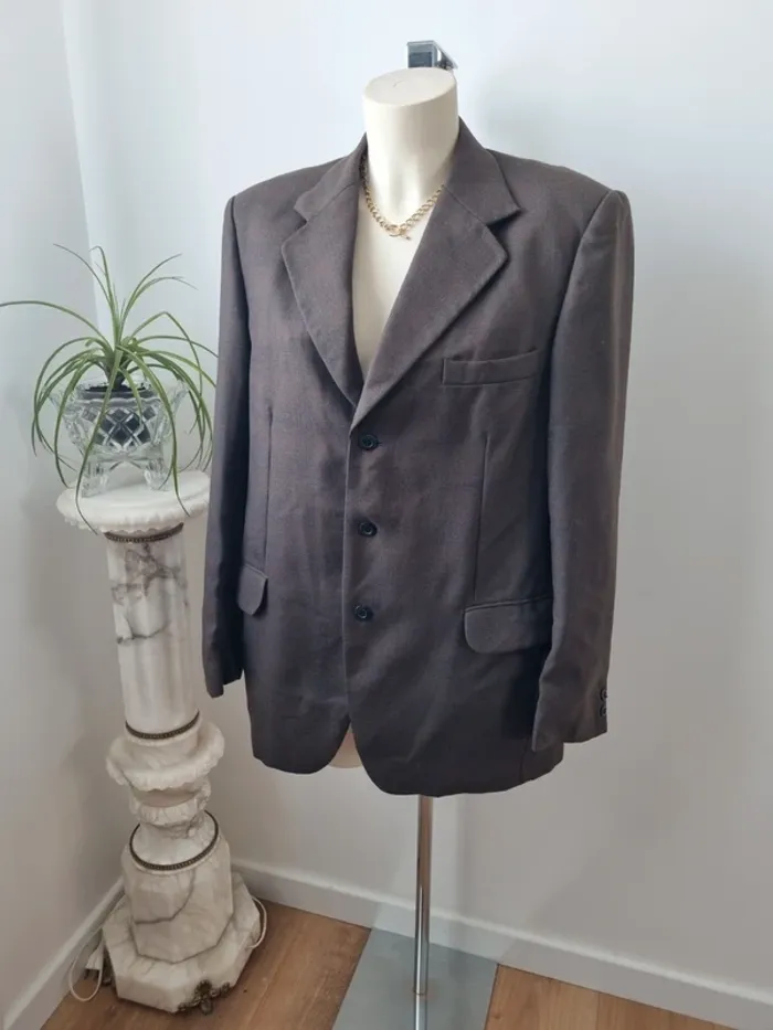 Blazer marron vintage en laine peignée - photo numéro 4