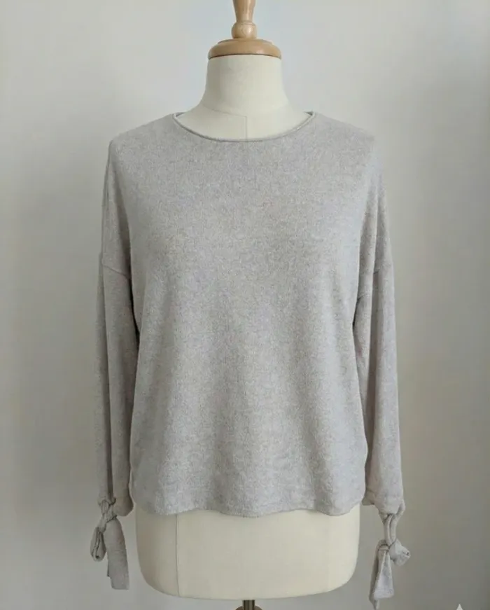 Top beige chiné manches nouées – Mango Basics – Taille S