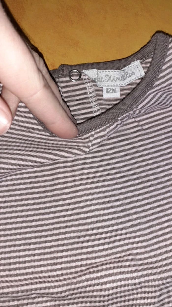 Tee-shirt manche longue rayé taupe/rose clair - photo numéro 4