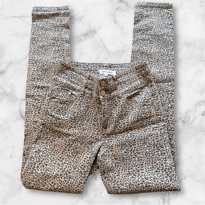 Pantalon luisant marron noir motifs léopard grain de malice taille 34 XS - photo numéro 2