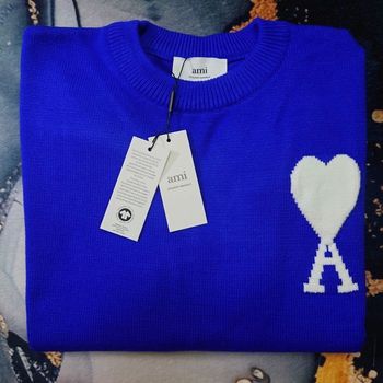 Pull AMI Alexandre Mattiussi Homme Bleu Cœur Blanc Taille L