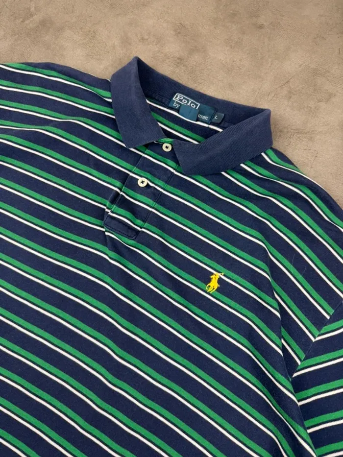 Polo Ralph Lauren à rayures Bleu et Vert Taille L - photo numéro 3