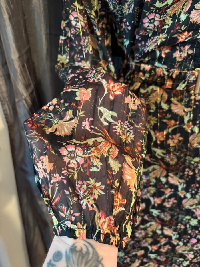 Superbe robe en mousseline doublée noire imprimé floral 54 - photo numéro 3