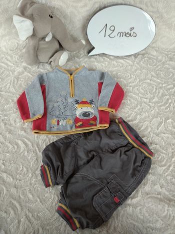 Ensemble (pull+pantalon doublé) Garçon 12 mois King Ours renne hiver