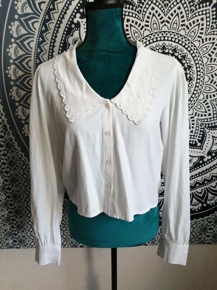 Chemise blanche manches longues grand col brodé / pimkie / (S) - photo numéro 2