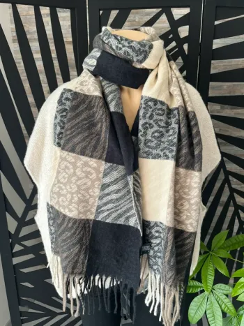 Écharpe imprimée léopard zébré avec laine