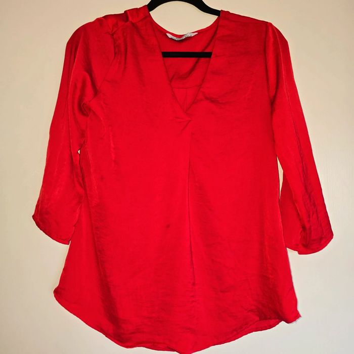 Top chemisier blouse rouge satiné taille m