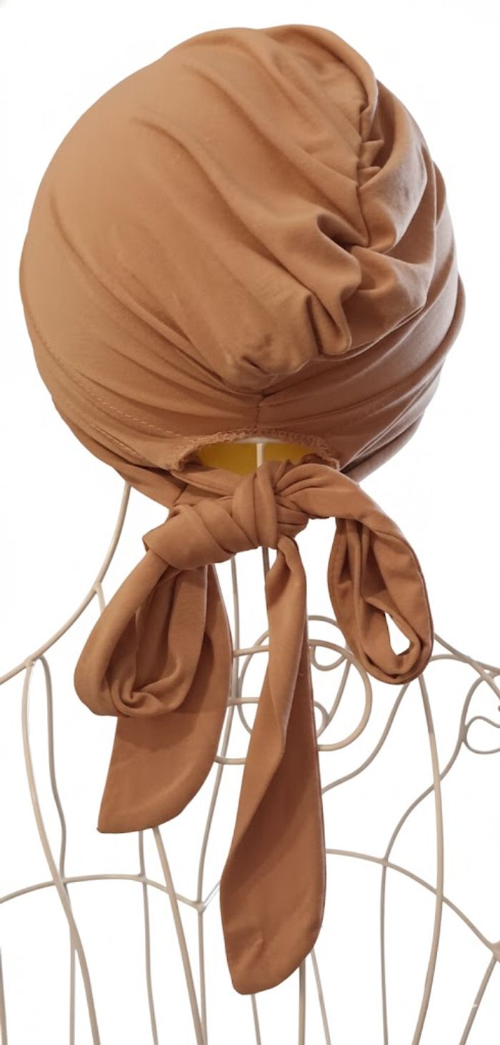Turban Bonnet Élégant Nude / Beige Rosé - 100% Viscose - Tie Back - photo numéro 5