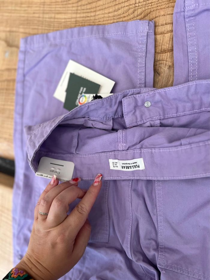 Neuf étiqueté bershka Pantalon Lila Jean cargo multipoches violet Lila taille M 38 violet - photo numéro 6