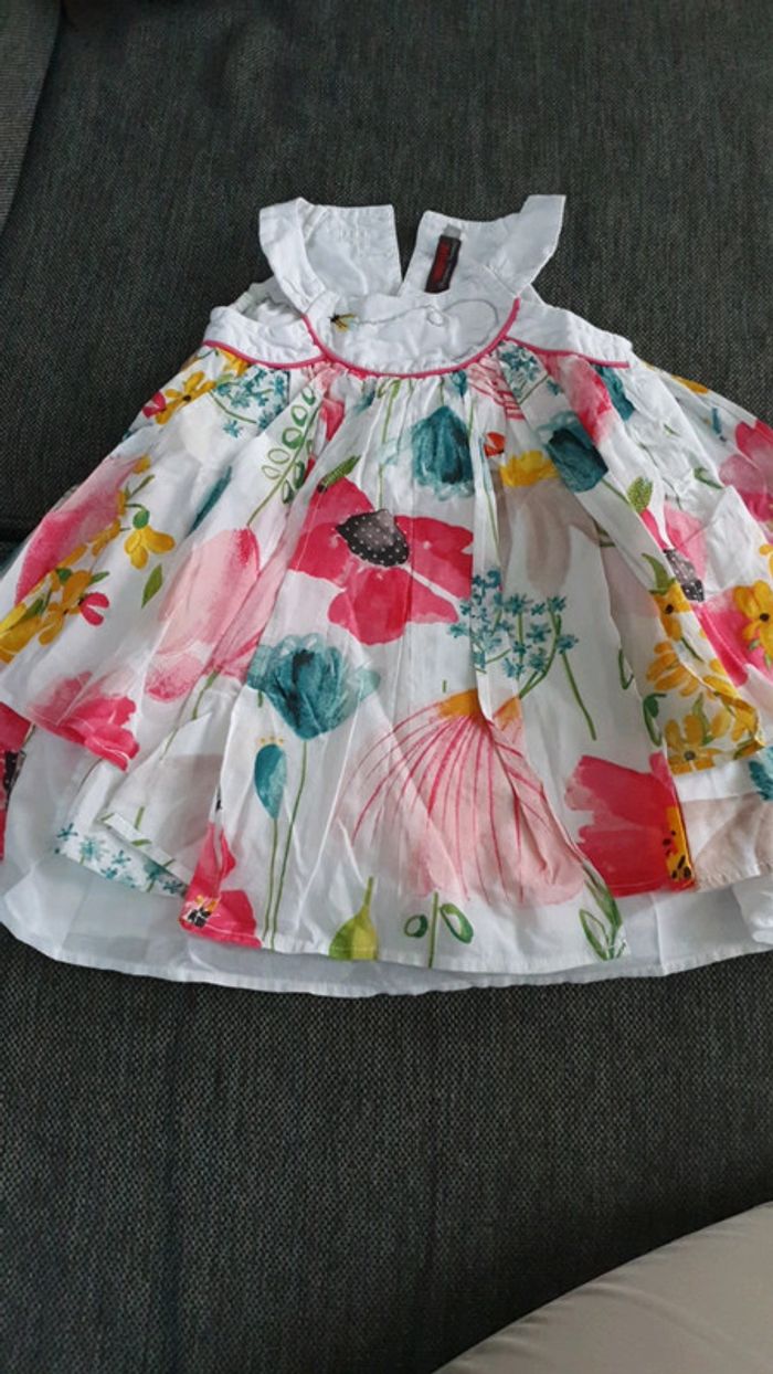 Robe bretelle blanche volant fleuris 18 mois catimini