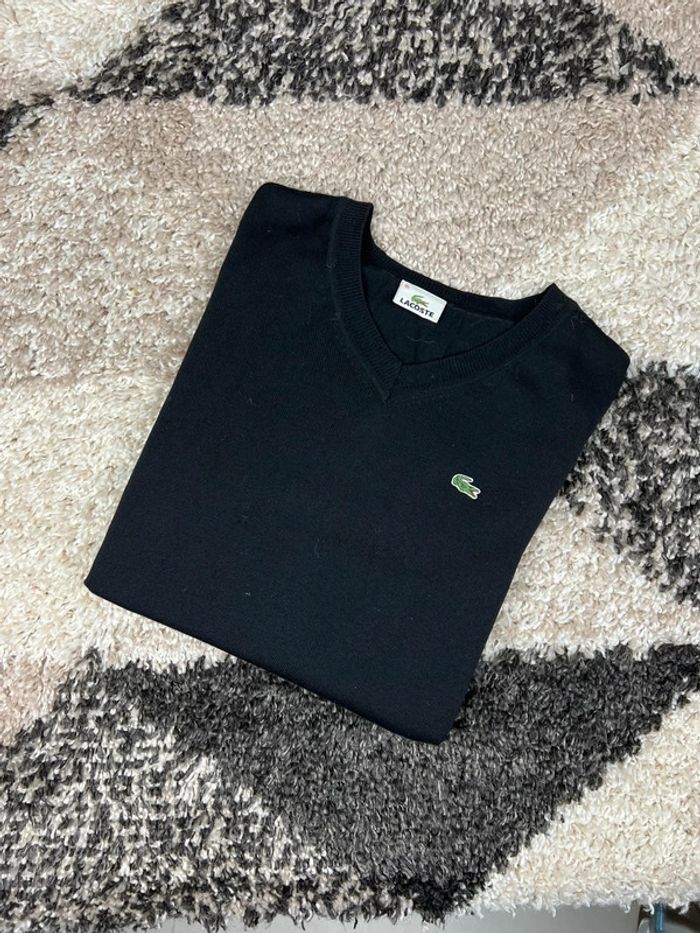 Pull Lacoste col V noir en coton taille XL femme