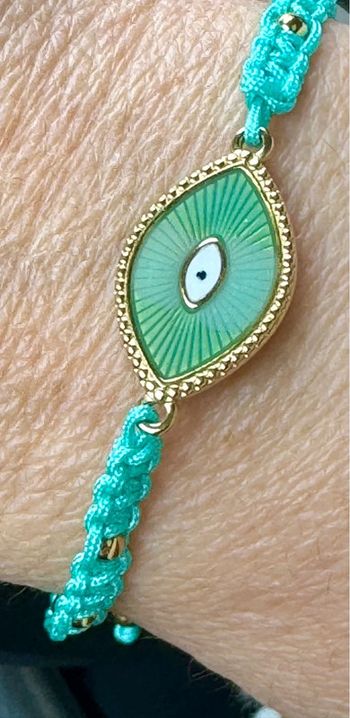 Bracelet cordon tressé turquoise réglable œil résine bleu acier inoxydable or