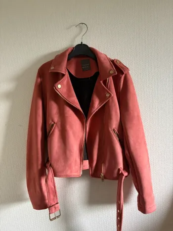 Veste perfecto, style daim rose