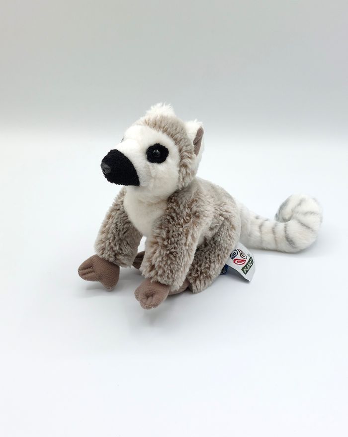Petite peluche doudou lémurien beige chiné blanc NATURE PLANET longueur 21 cm