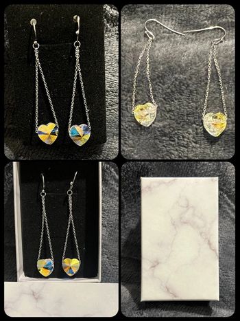 Boucle d’oreilles pendante pierre strass cœur bien braillant acier inoxydable argenté