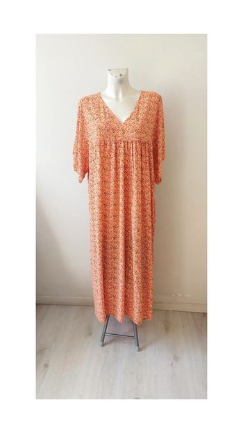 Robe longue ample col V coton style champêtre rétro vintage petites fleurs liberty