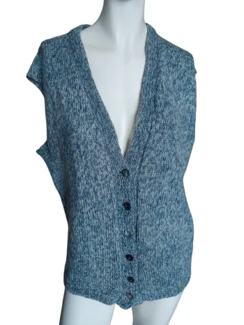 Gilet cardigan boléro fait main chiné gris grey bleu blue