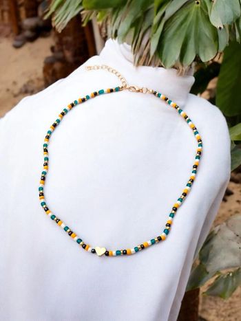 Collier de perles - cœur doré - acier inoxydable - inspiration zag 🌊