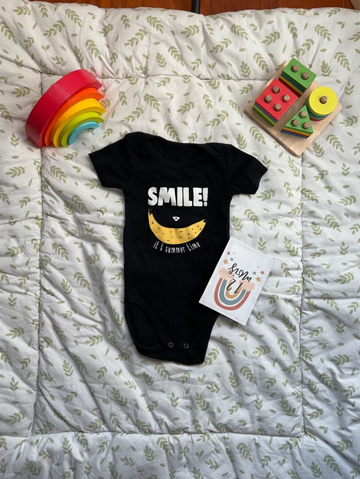 body manches courtes noir impression banane 12 mois