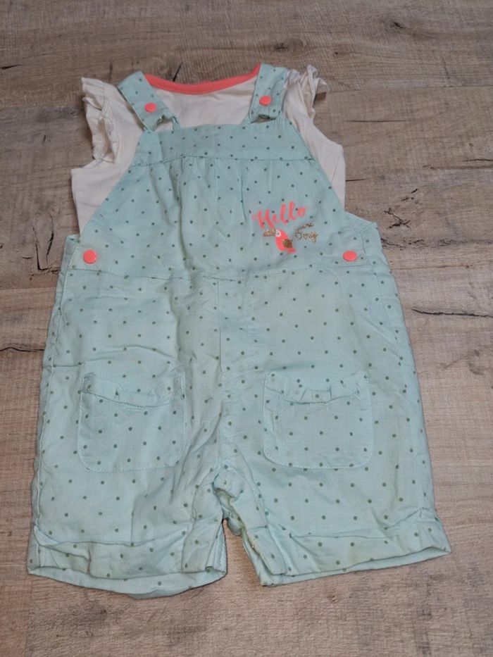 Ensemble salopette + tee shirt fille 9 mois