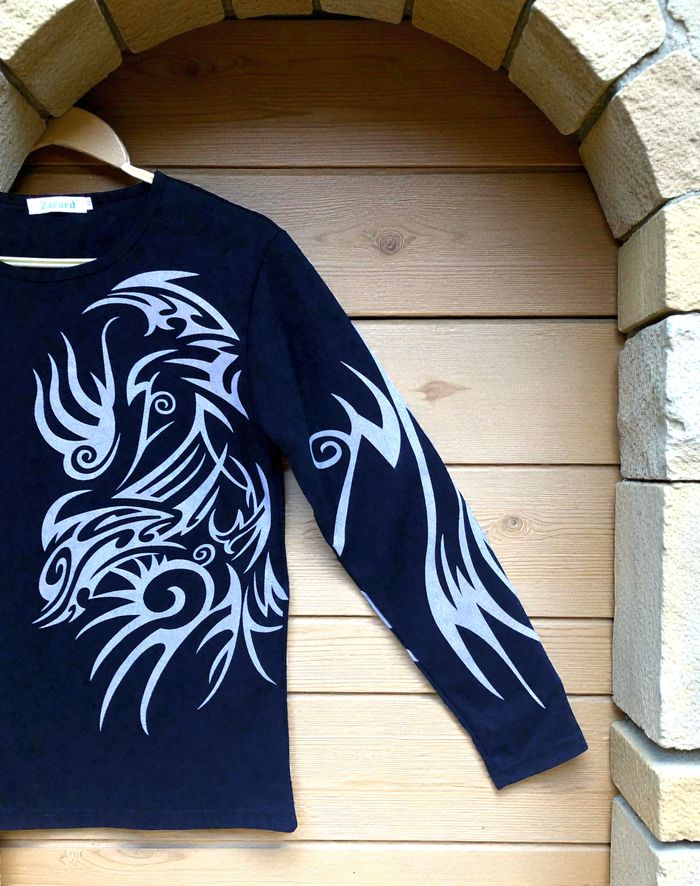 ZACARD - HAUT ML FEMME NOIR MOTIF TRIBAL ARGENT PAILLETÉ DEVANT + MANCHE + DOS M - photo numéro 5